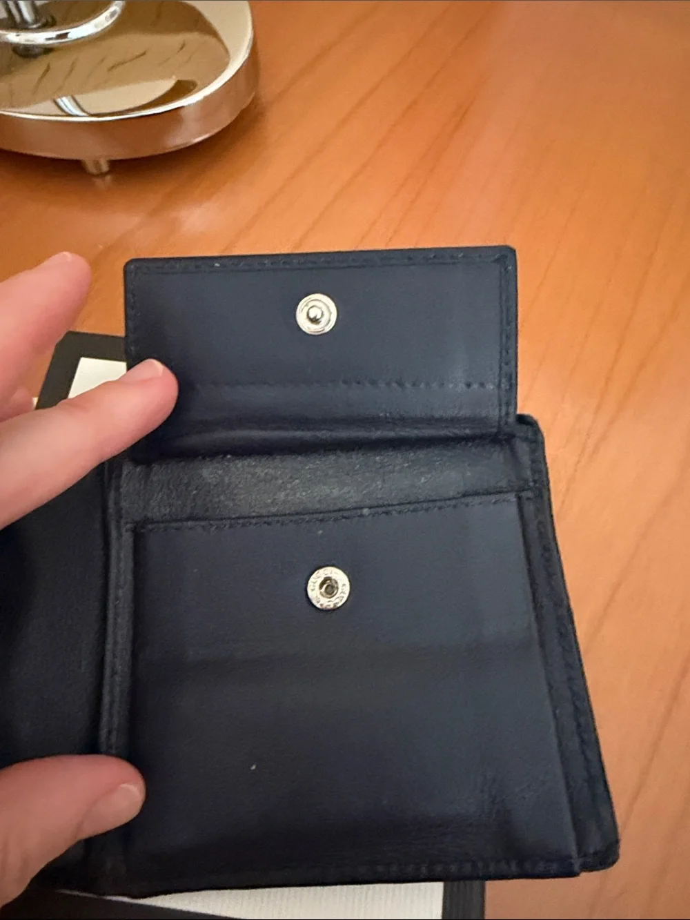 Gucci DARK BLUE Embossed Leather Bi-Fold Wallet with Logo Pattern